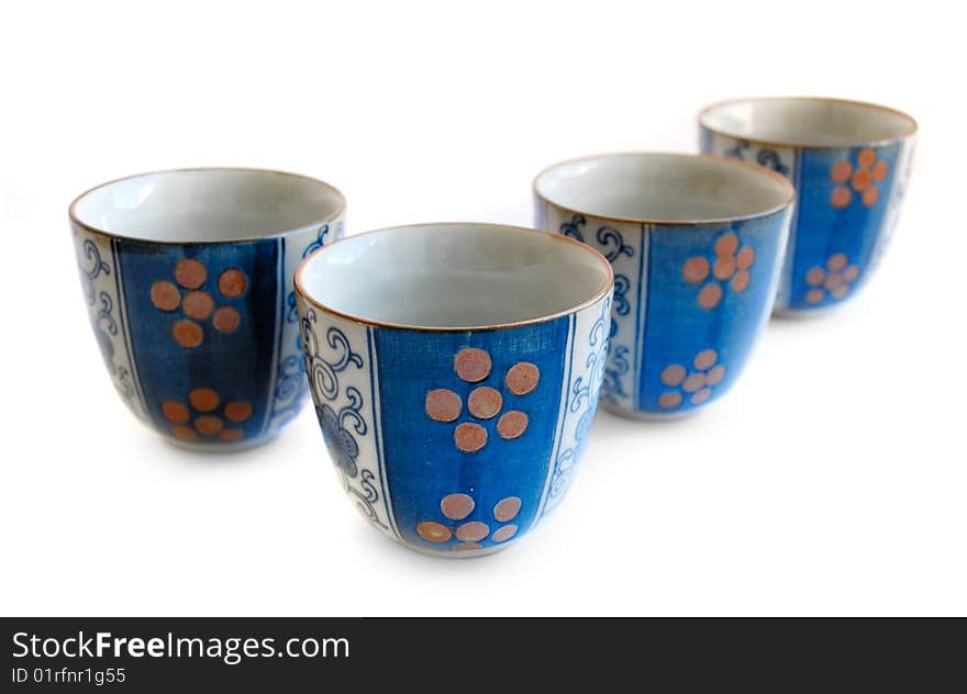 Set of blue asian tea cups. Set of blue asian tea cups