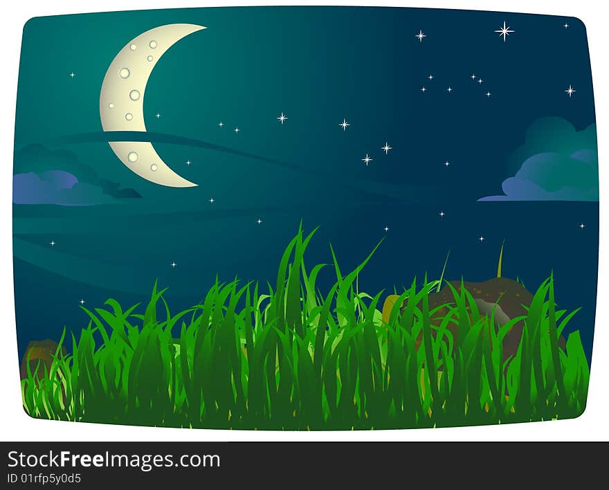 Imaginative night scenery, ideal for a peaceful background, each elements on separate layers. Radial and linear gradients used. Imaginative night scenery, ideal for a peaceful background, each elements on separate layers. Radial and linear gradients used.