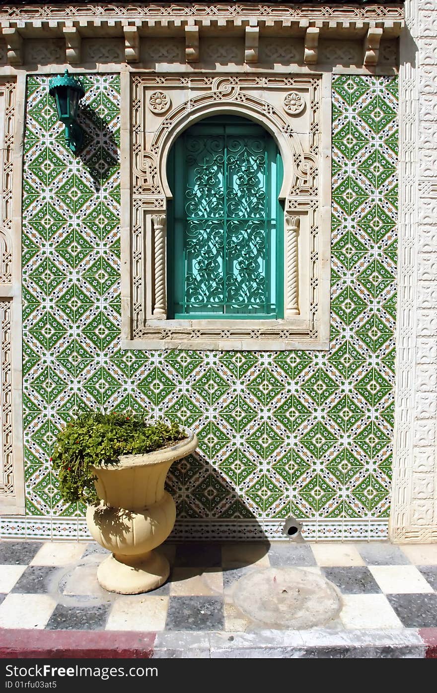 Close up image of Tunisian window with oriental ornaments