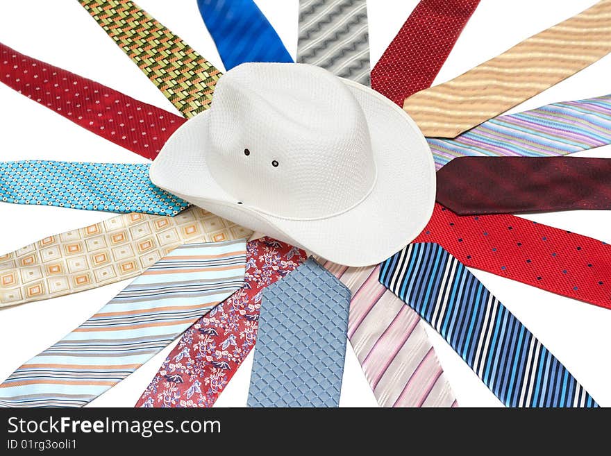 White hat on tie