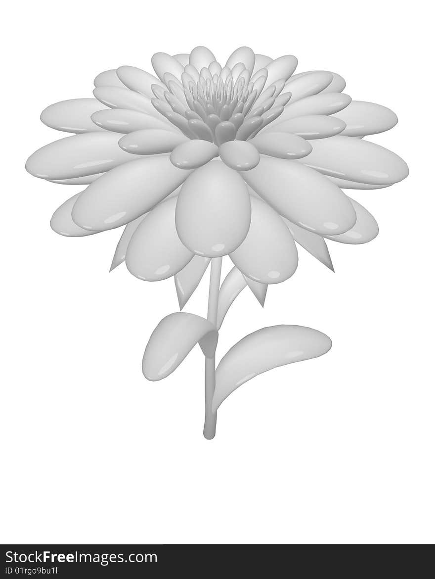 White flower isolation on a white background. 3d model.