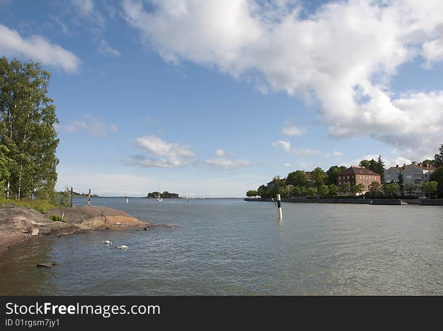 A view from the island of Luoto just across the bay from Helsinki, Finland. View is of the Baltic Sea in the Bay of Finland. A view from the island of Luoto just across the bay from Helsinki, Finland. View is of the Baltic Sea in the Bay of Finland.