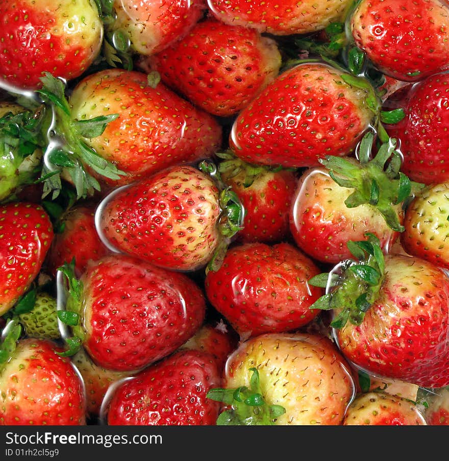 Close-up of strawberries in water. Close-up of strawberries in water