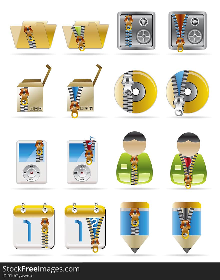 Internet, Business and Office Creative Icons with Zipper - Set 2