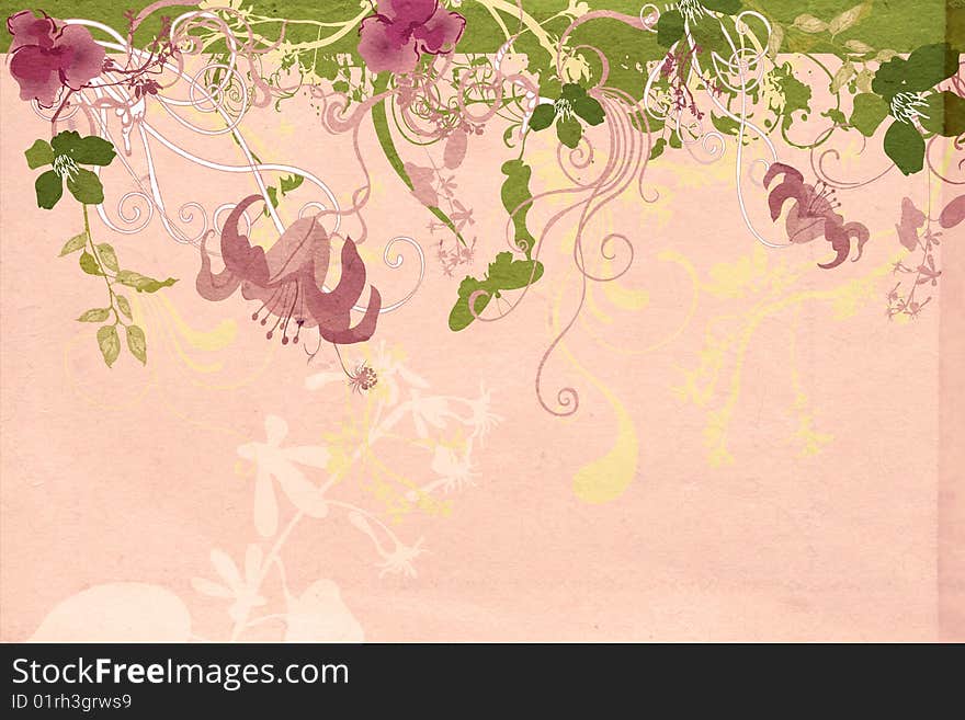 Illustration of flowers on vintage paper. Illustration of flowers on vintage paper