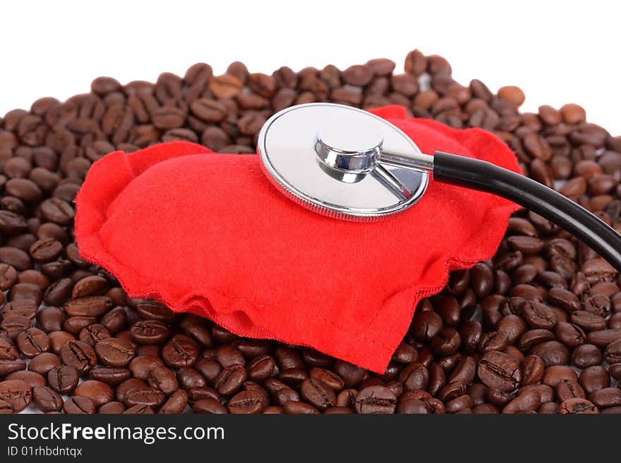 Heart on coffee beans