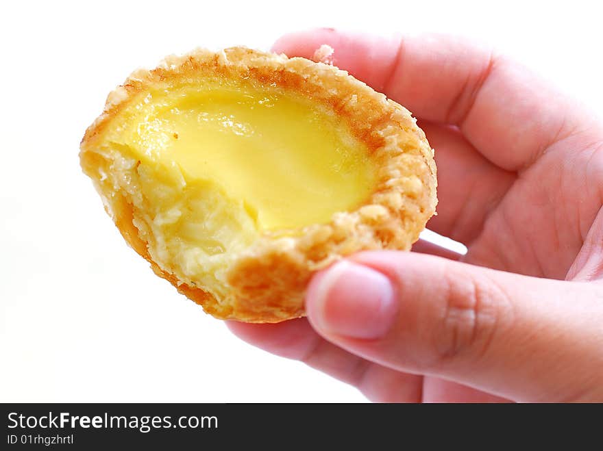 Hand Hold Home made Crispy Egg Tart. Hand Hold Home made Crispy Egg Tart