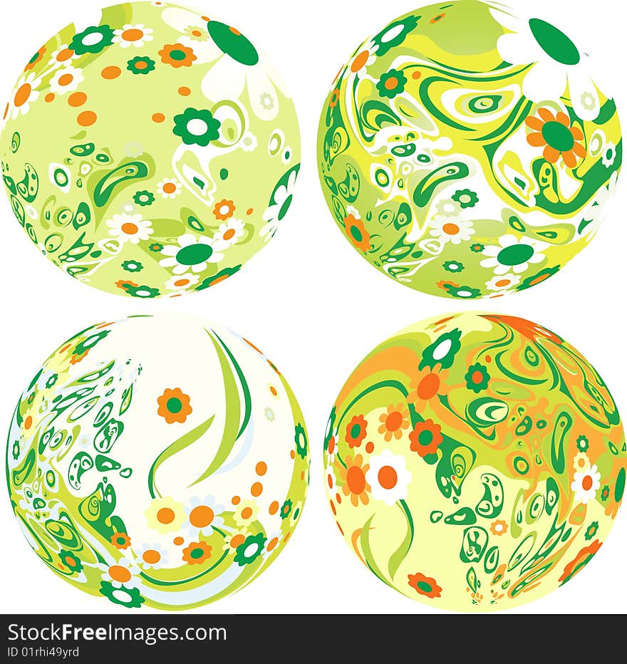 Floral Globe. All elements and textures are individual objects. Vector illustration scale to any size.