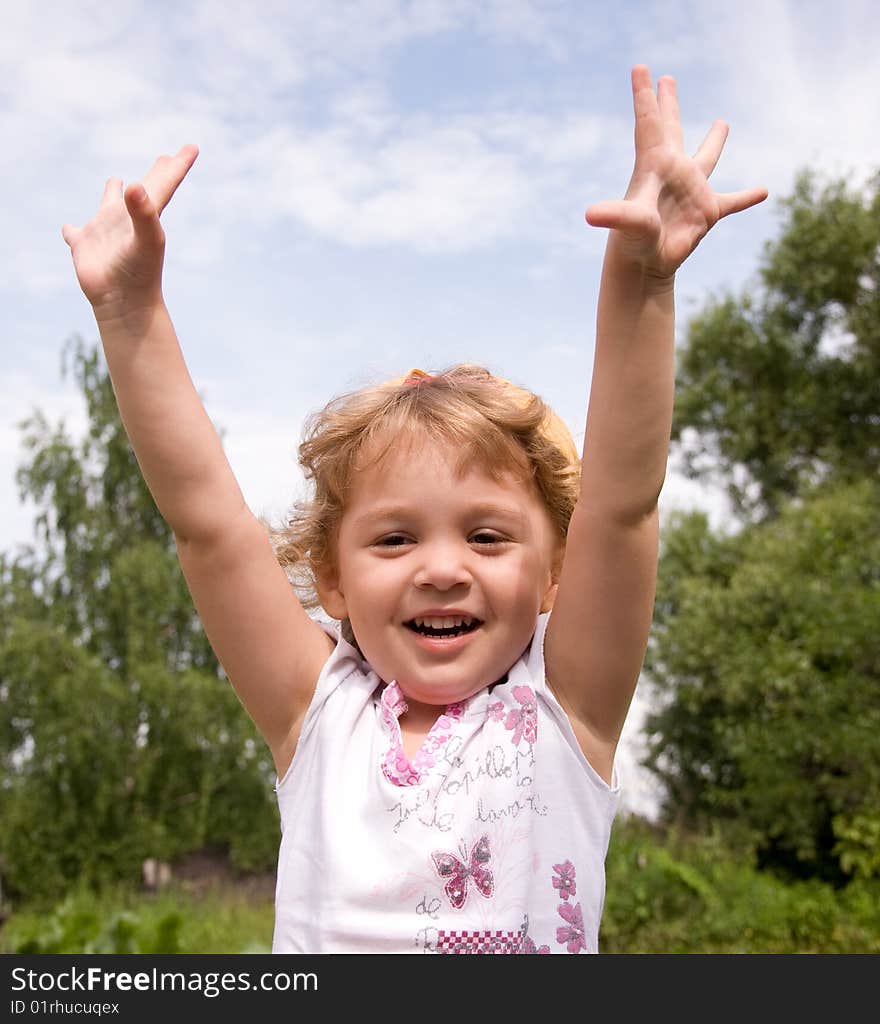 Lucky little girl in the garden. Lucky little girl in the garden