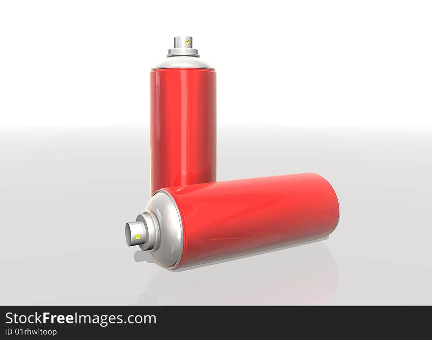 3d illustration of spray cans. 3d illustration of spray cans.