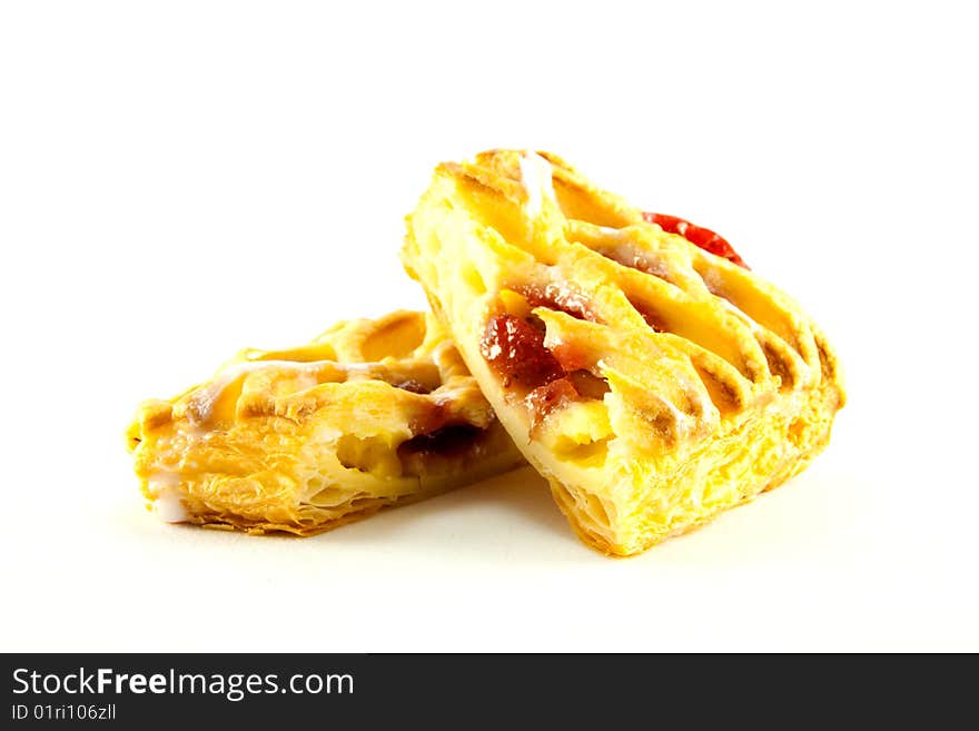 Raspberry and custard danish with clipping path on a white background. Raspberry and custard danish with clipping path on a white background