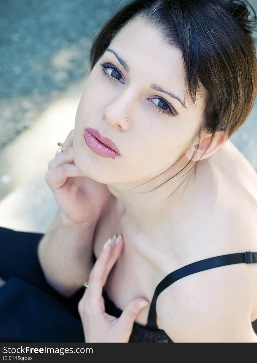 Sensual portrait of beautiful girl looking up