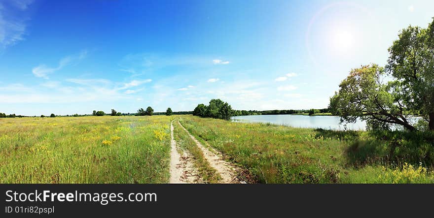 Summer, heat. Panorama Ryazan Lakes