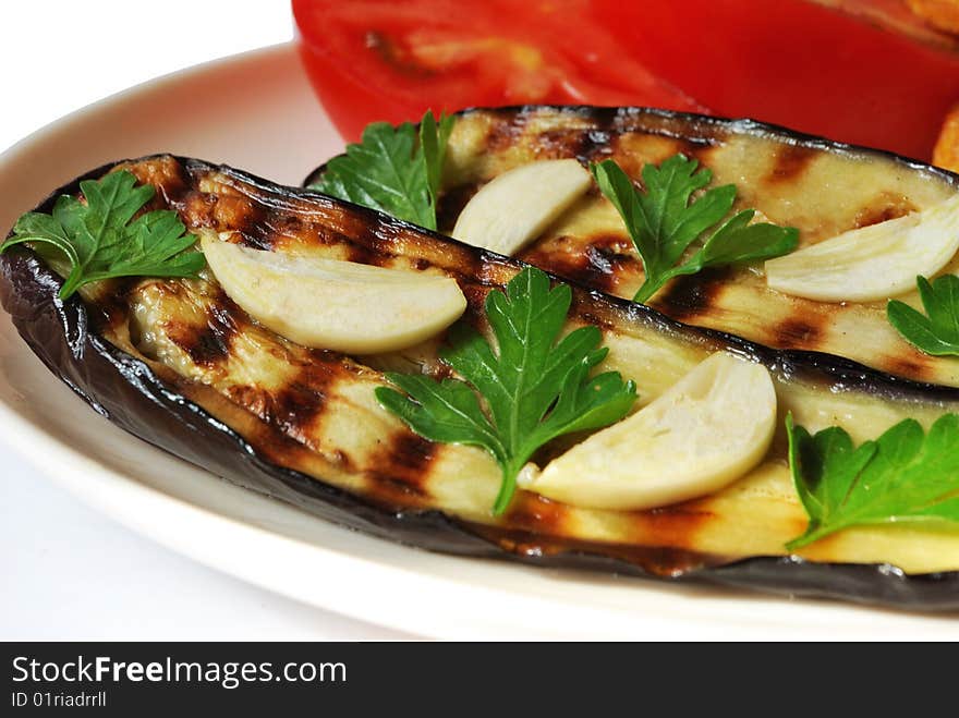 Grilled aubergine with garlic