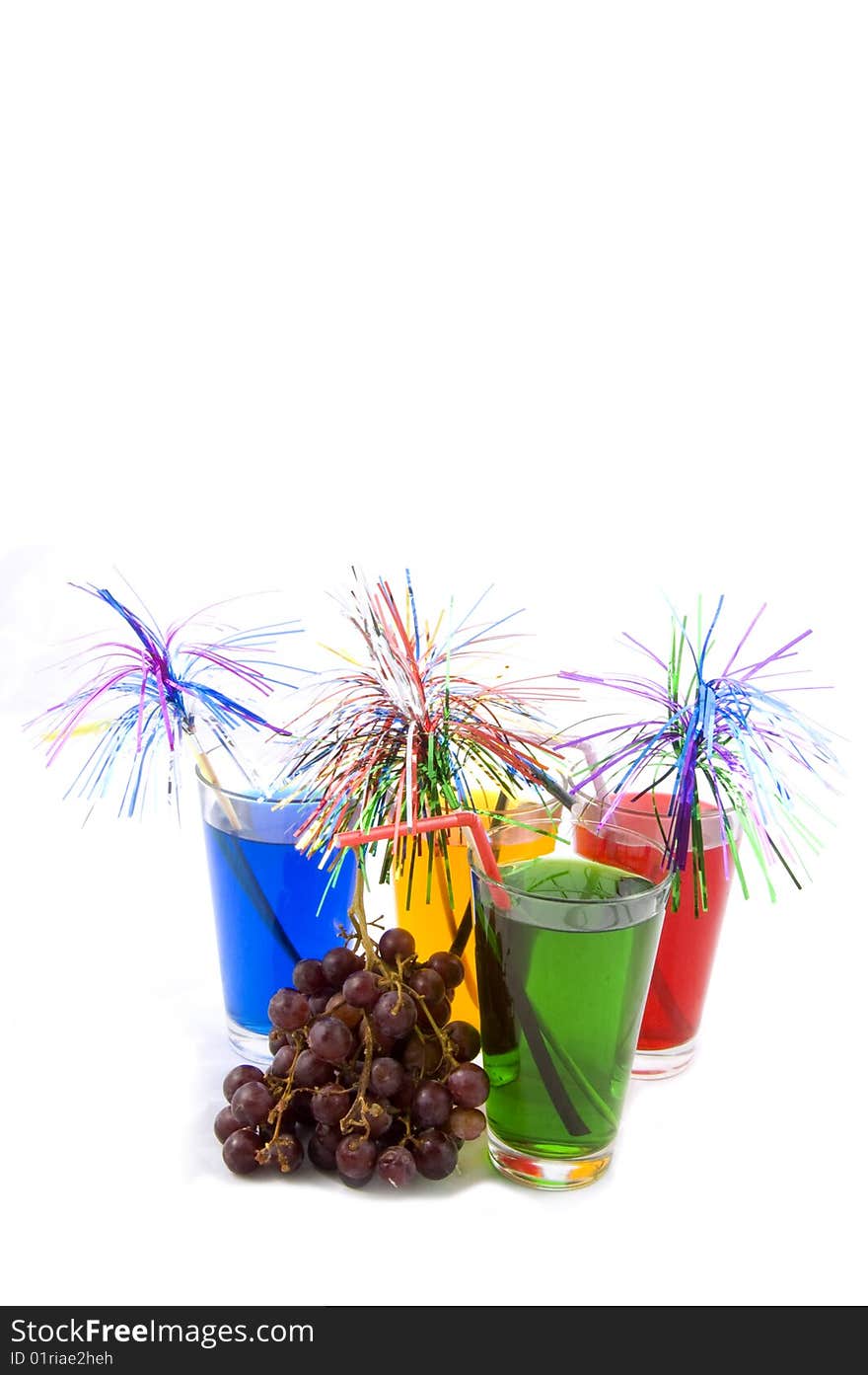 Different colorful cocktails with straws on white