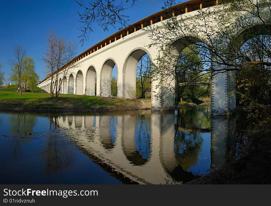 Stitched Panorama. Rostokinskiy Aqueduct in Moscow