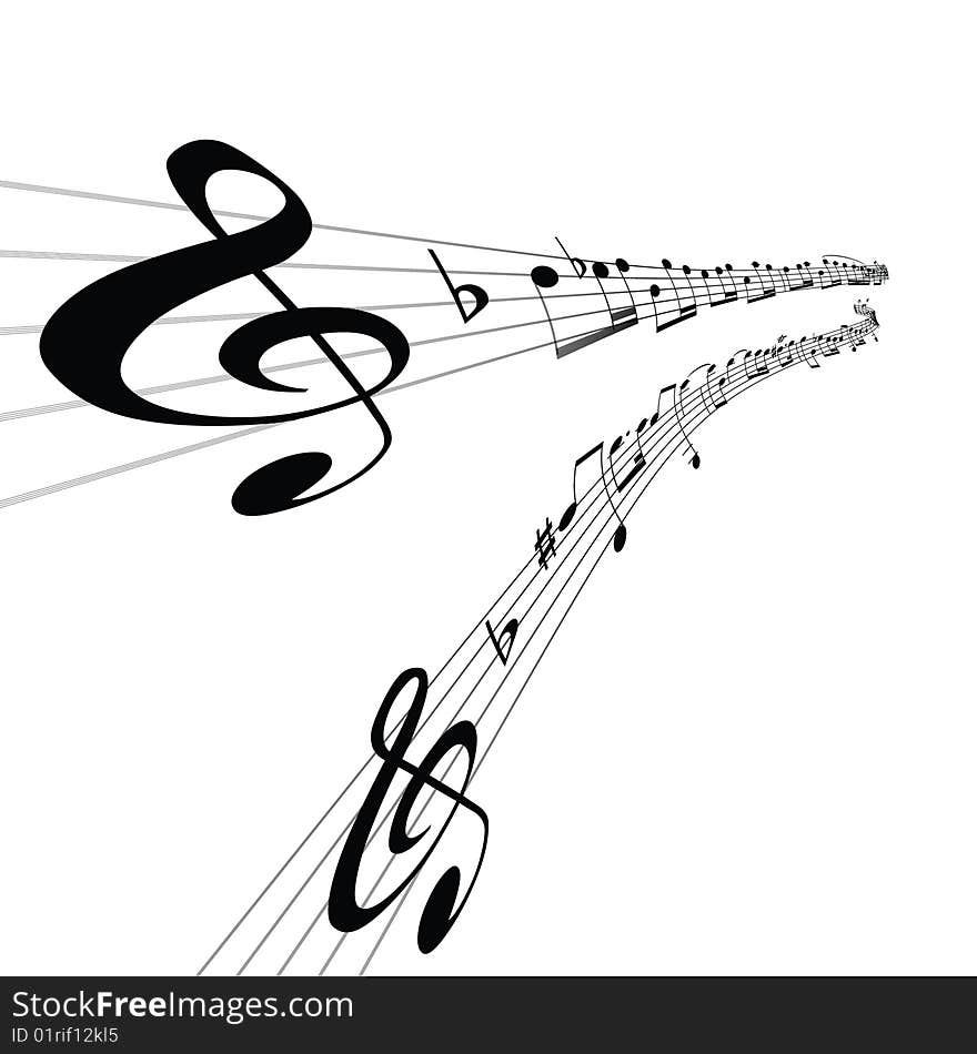 Abstract musical lines with notes. Vector