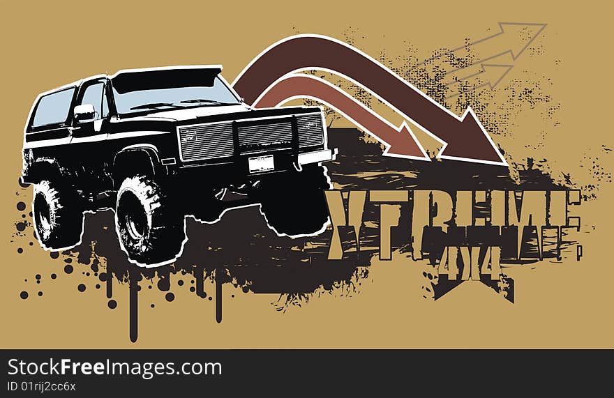 Vector illustration off-road car with grunge background. Vector illustration off-road car with grunge background.