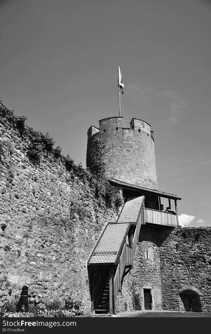 It's the tower of a castle in La Tour-de-Peilz in switzerland. It's the tower of a castle in La Tour-de-Peilz in switzerland