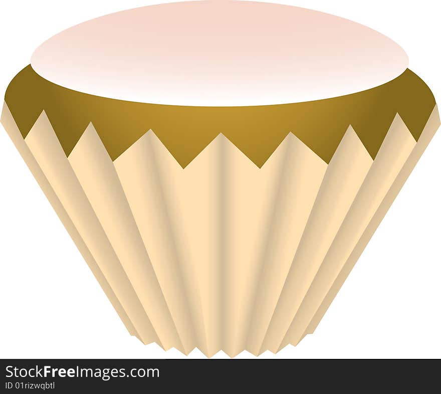 Cupcake with pink glaze in the paper wrapper. Isolated Vector Illustration