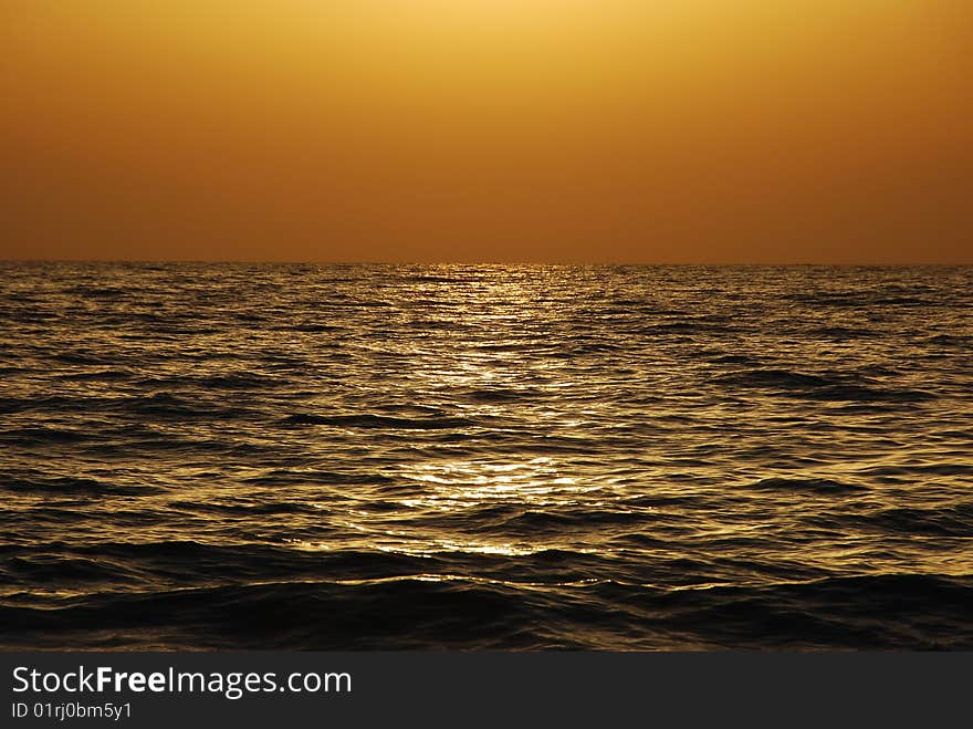 Beautiful sunset and water reflections on Mediterranean sea. Beautiful sunset and water reflections on Mediterranean sea