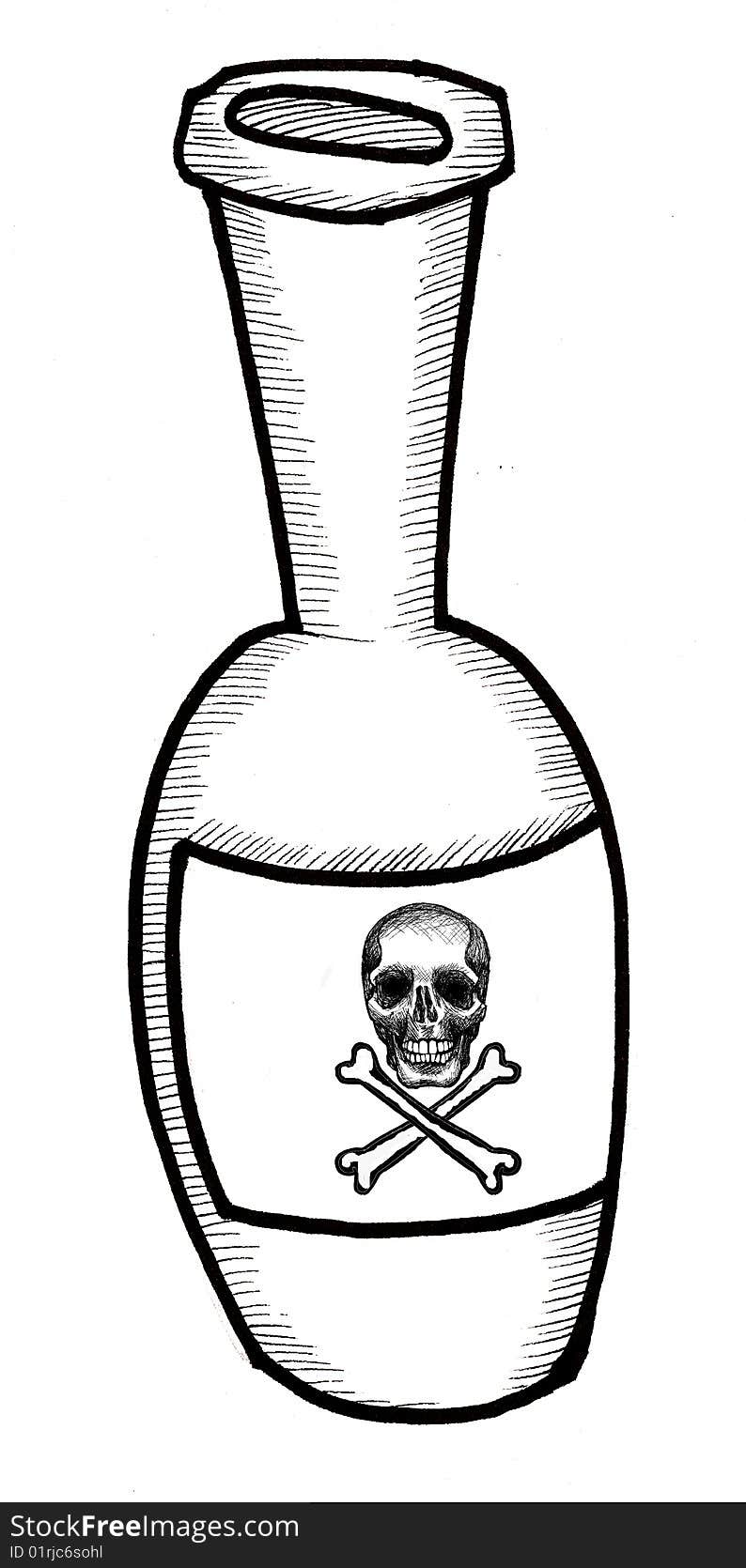 Hand drawn illustration of a bottle of poison with skull and crossbones. Hand drawn illustration of a bottle of poison with skull and crossbones