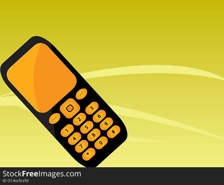 Orange-black cellphone in yellow-green background. Orange-black cellphone in yellow-green background