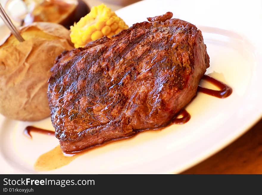 Sirloin Strip Steak With Corn Cob ,vegetables And