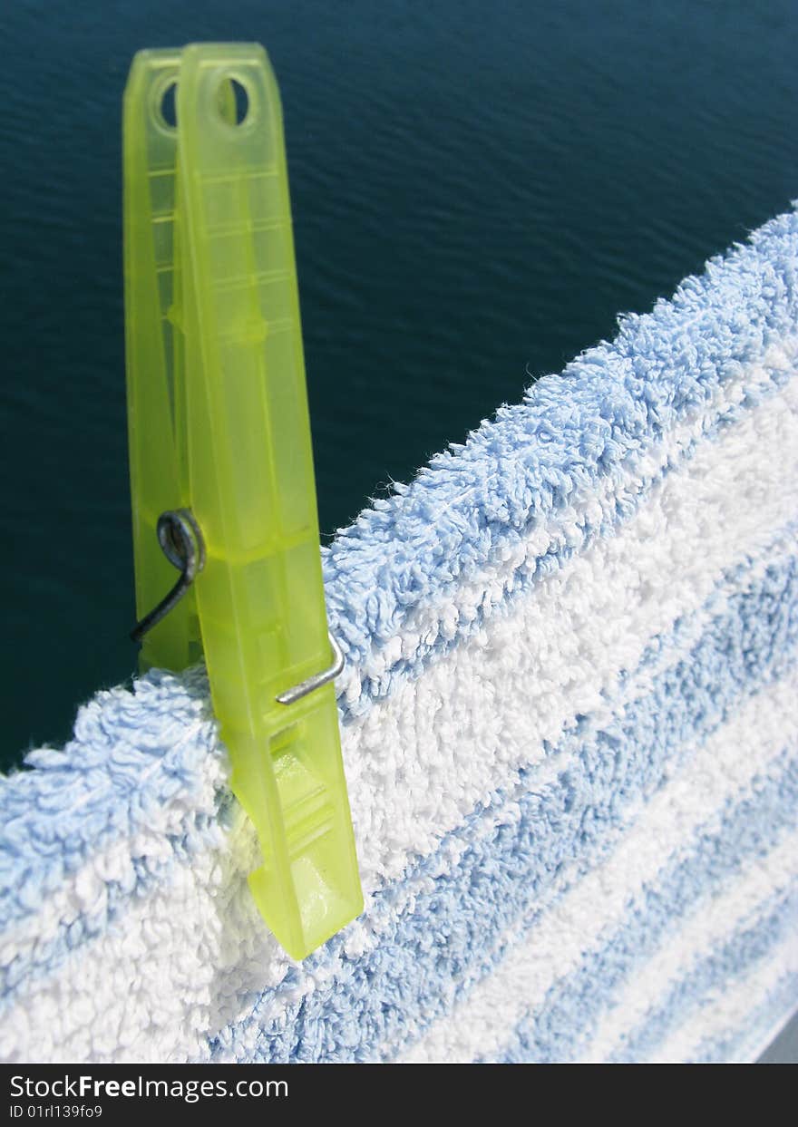 A clothespin at a towel