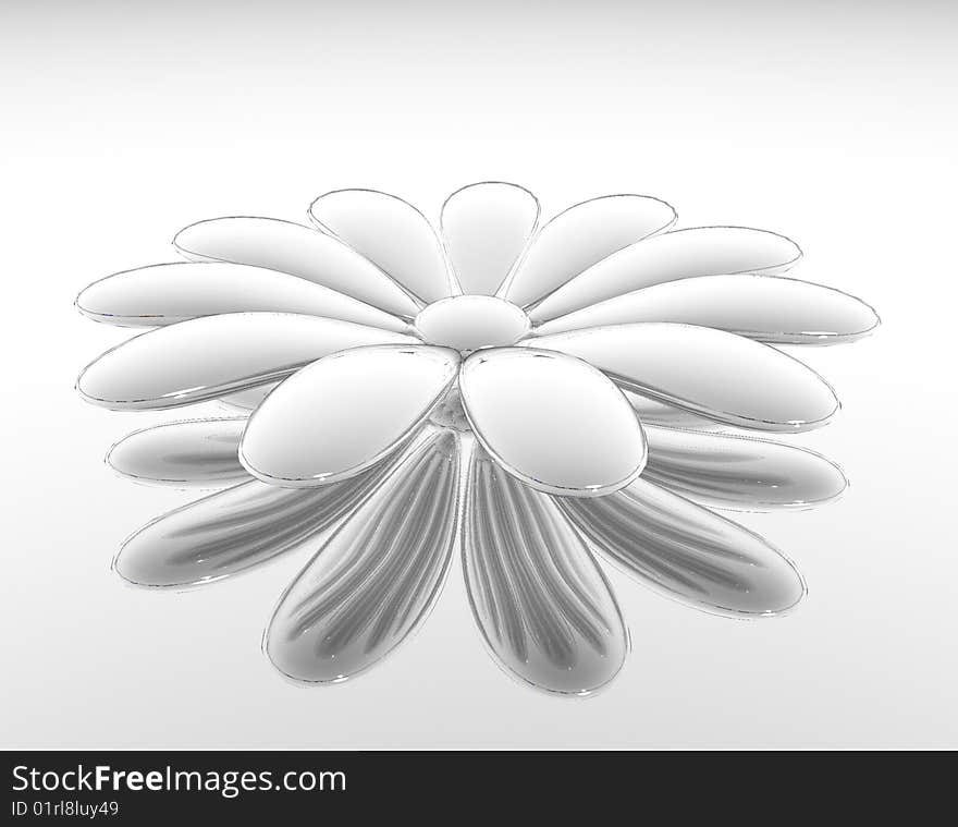 White flower isolated against the white background. 3d model.