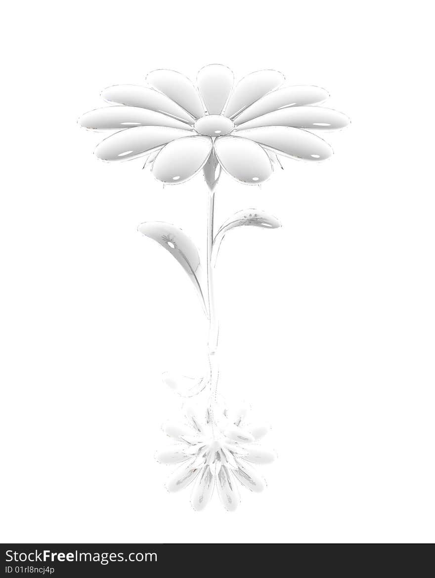 White flower isolated against the white background. 3d model.