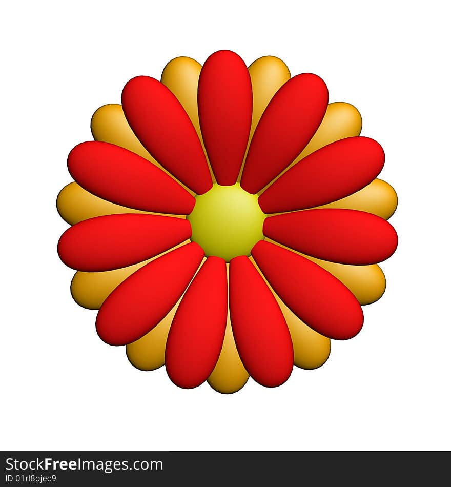 Red flower isolated against the white background. 3d model.