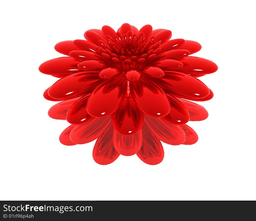 Red flower isolated against the white background. 3d model.