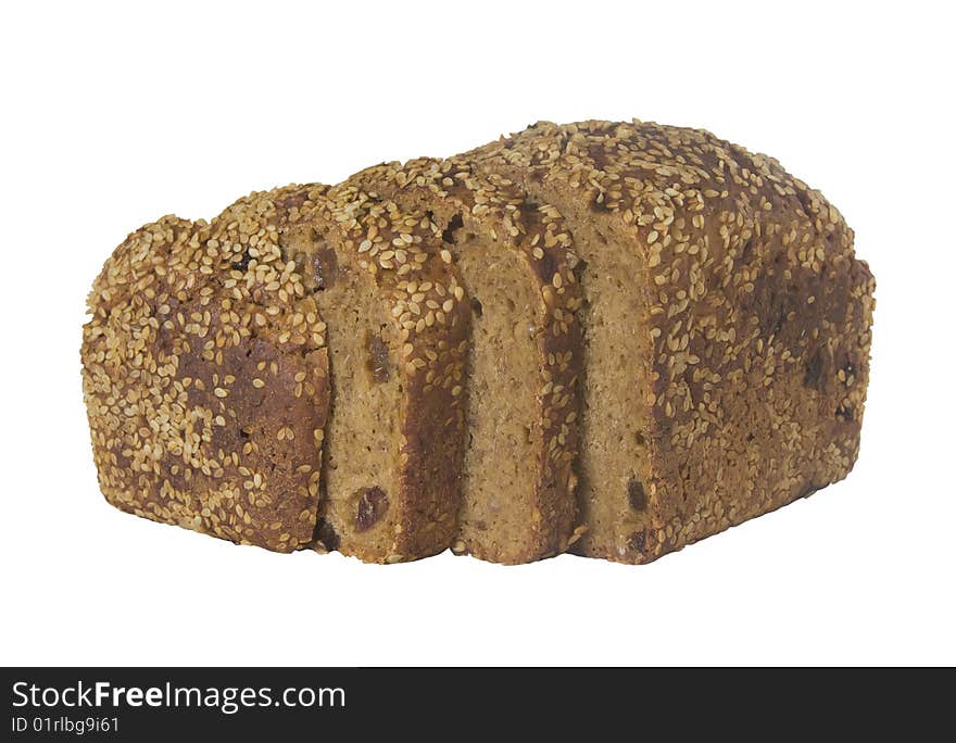 Loaf of whole bread isolated on white background with clipping path outline.