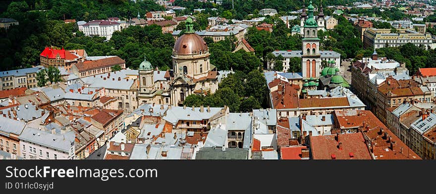 Panorama of a city of Lvov. Birds eye view.