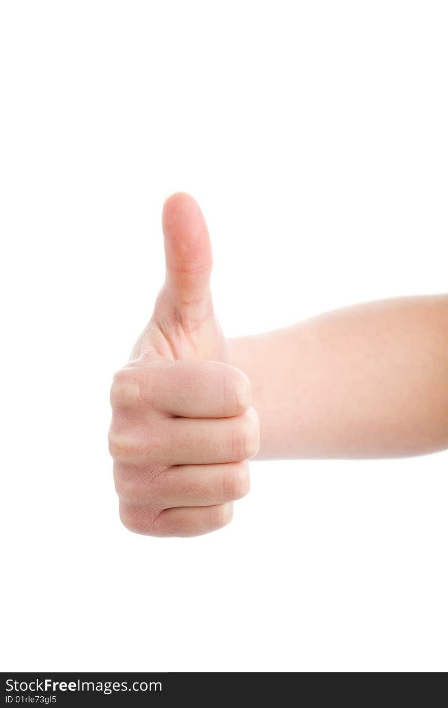 Female hand demonstrating All rightgesture on the white background. Female hand demonstrating All rightgesture on the white background