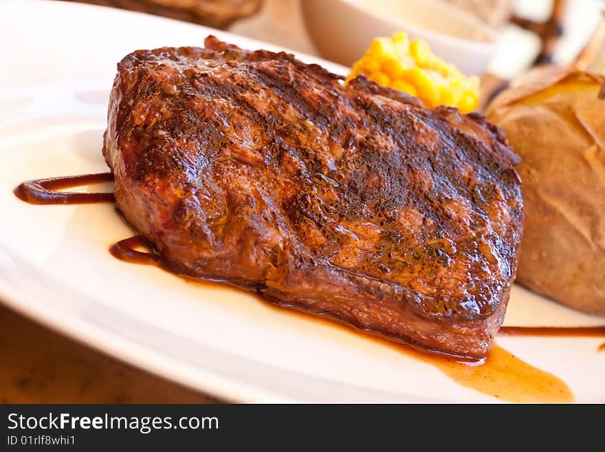 Sirloin Strip Steak With Corn Cob ,vegetables And