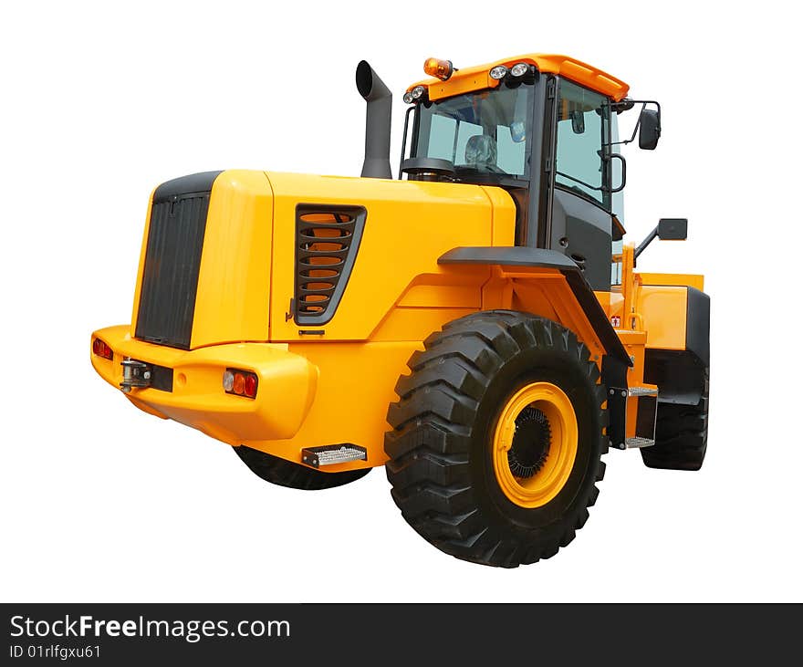 Yellow bulldozer isolated over a white background