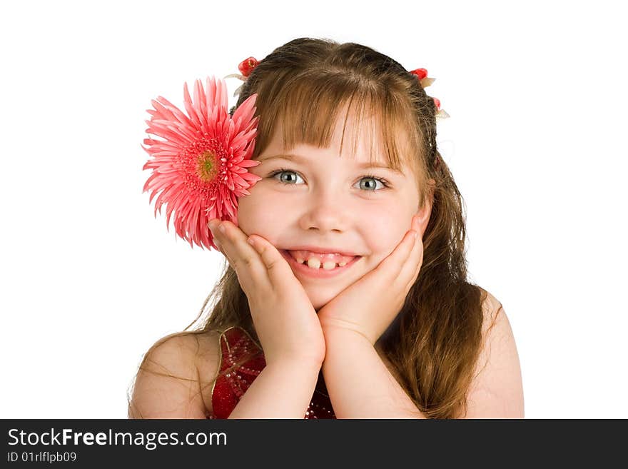 An image of a portrait of nice girl with a pink flower