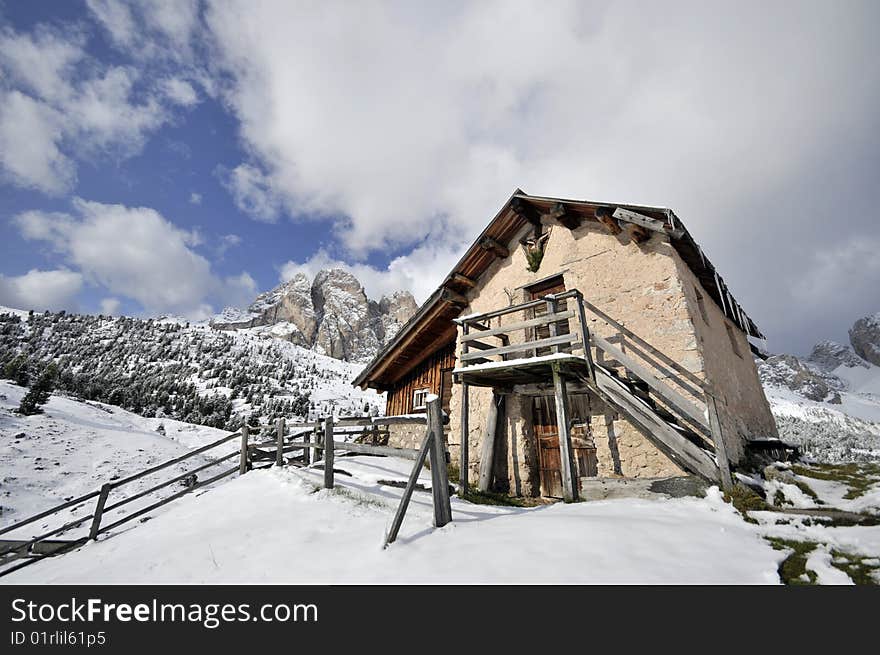 Small refugees in the Alps of Val Gardena. The Dolomites were recently recognized by UNESCO World Heritage Site. Small refugees in the Alps of Val Gardena. The Dolomites were recently recognized by UNESCO World Heritage Site.