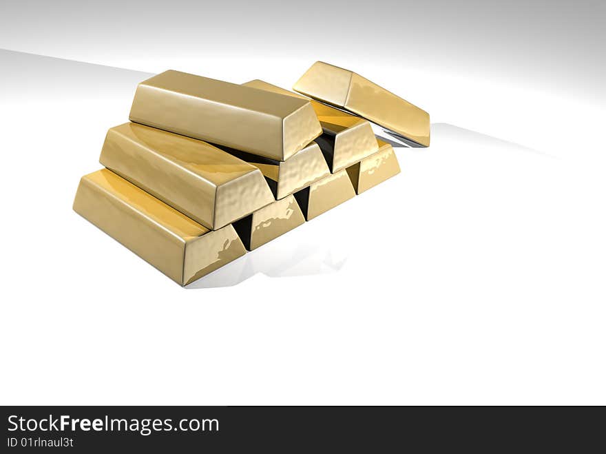 Gold ingots on white background - cartooned