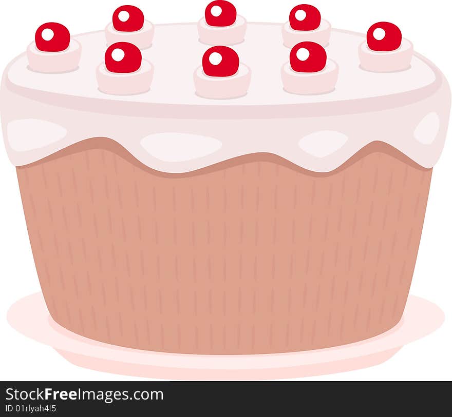 Delicious cake with cherries isolated