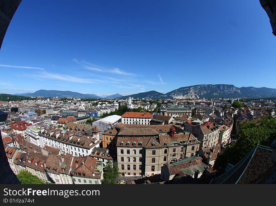 View of Geneva with the Alps in the background. View of Geneva with the Alps in the background.