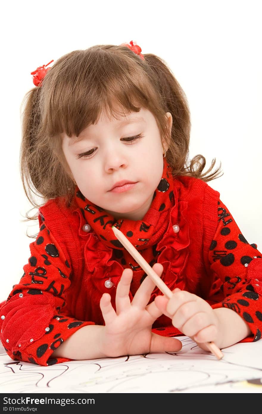 Girl drawing with pencil