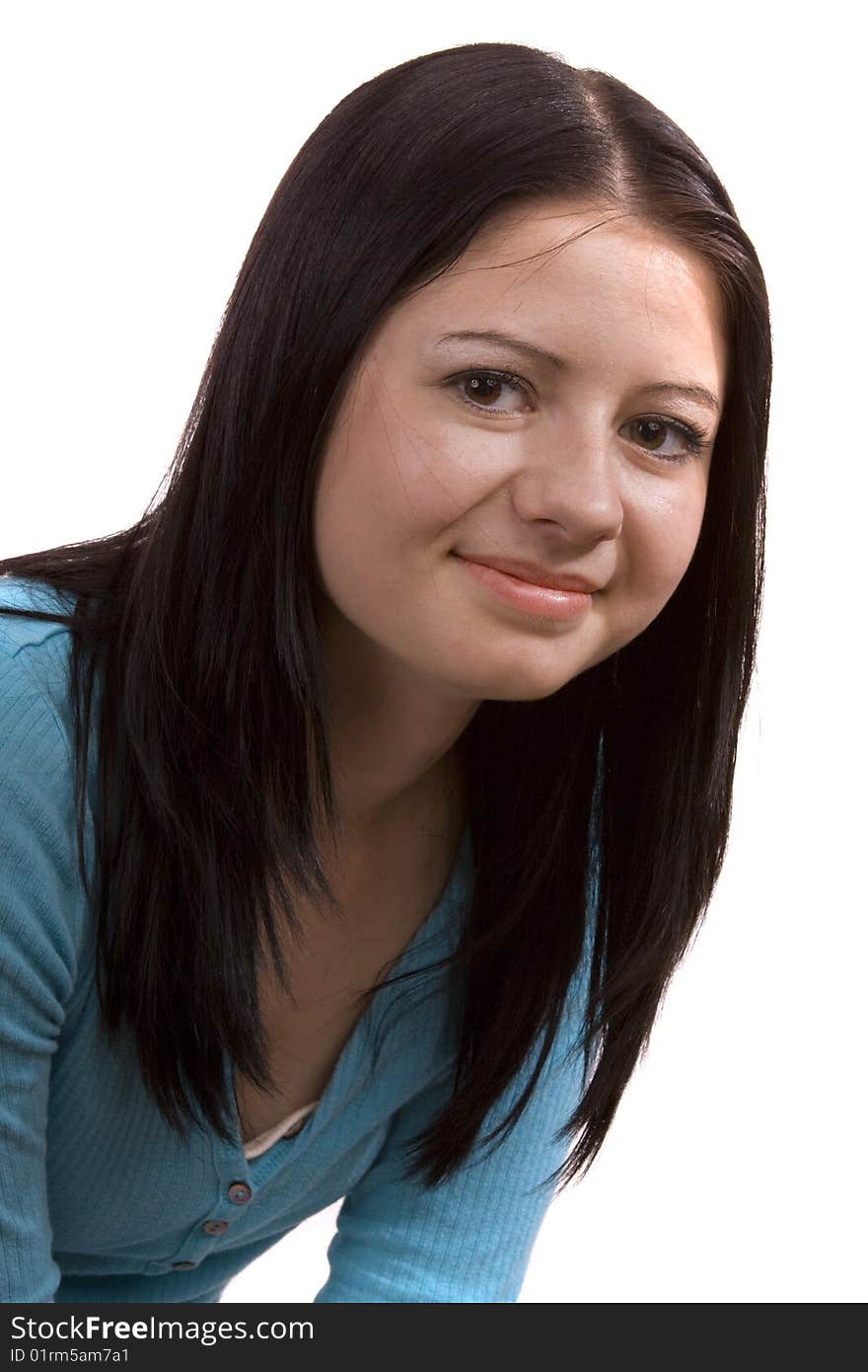 Young woman on white background with smile. Young woman on white background with smile