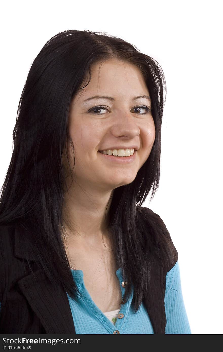 Young lady on white background with smile. Young lady on white background with smile