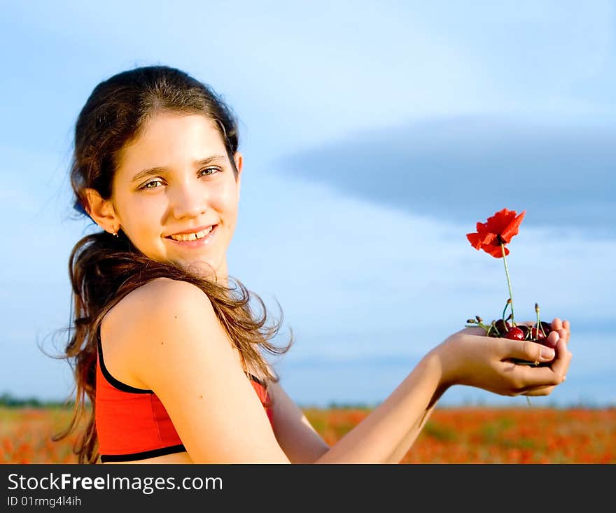 Portrait Teen Girl With Poppy