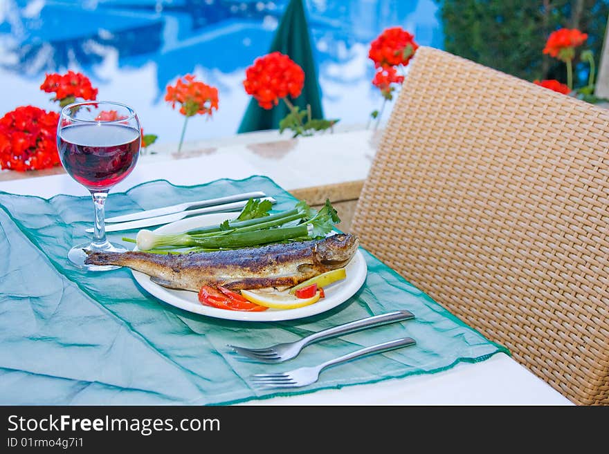 Breakfast served on the table. Breakfast served on the table