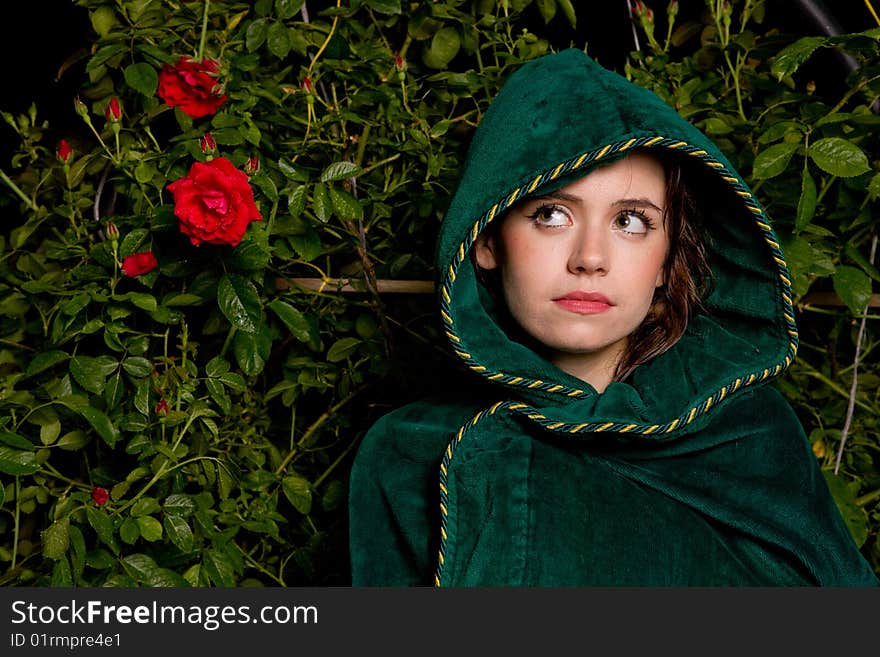 Portrait young beautiful woman in the garden