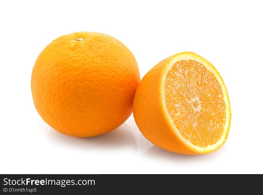 Orange fruits on the  white background.